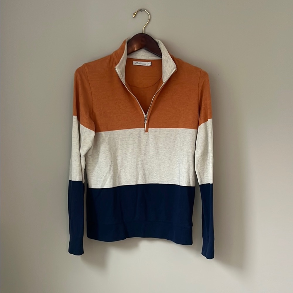 Peter Millar Orange and Cream Half-Zip Pullover